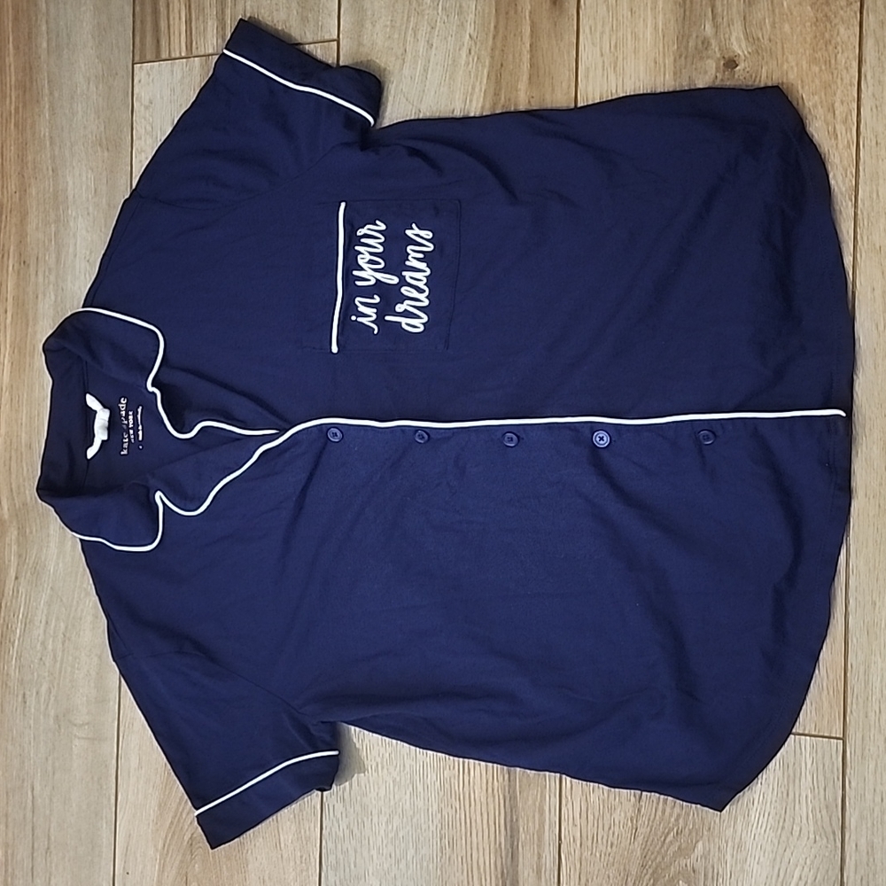 Kate Spade In Your Dreams Sleep Shirt Button Up sz Small Blue White